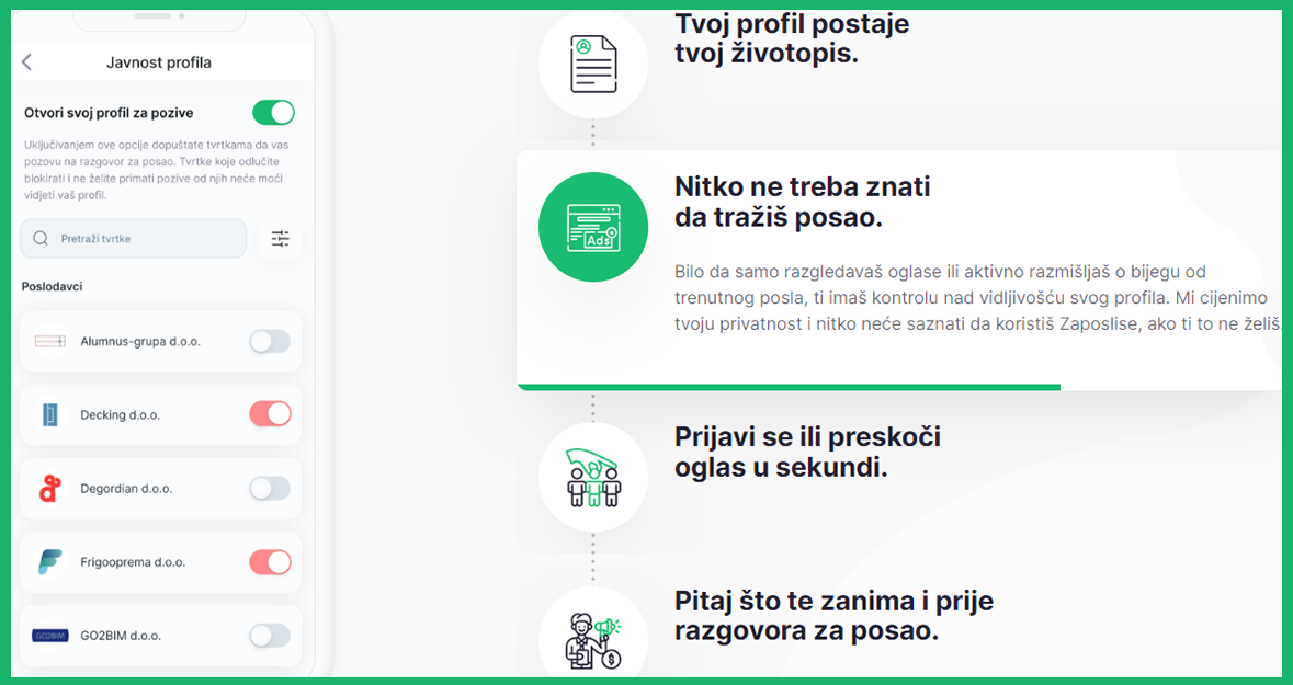 Screenshot portala za prijavu za posao