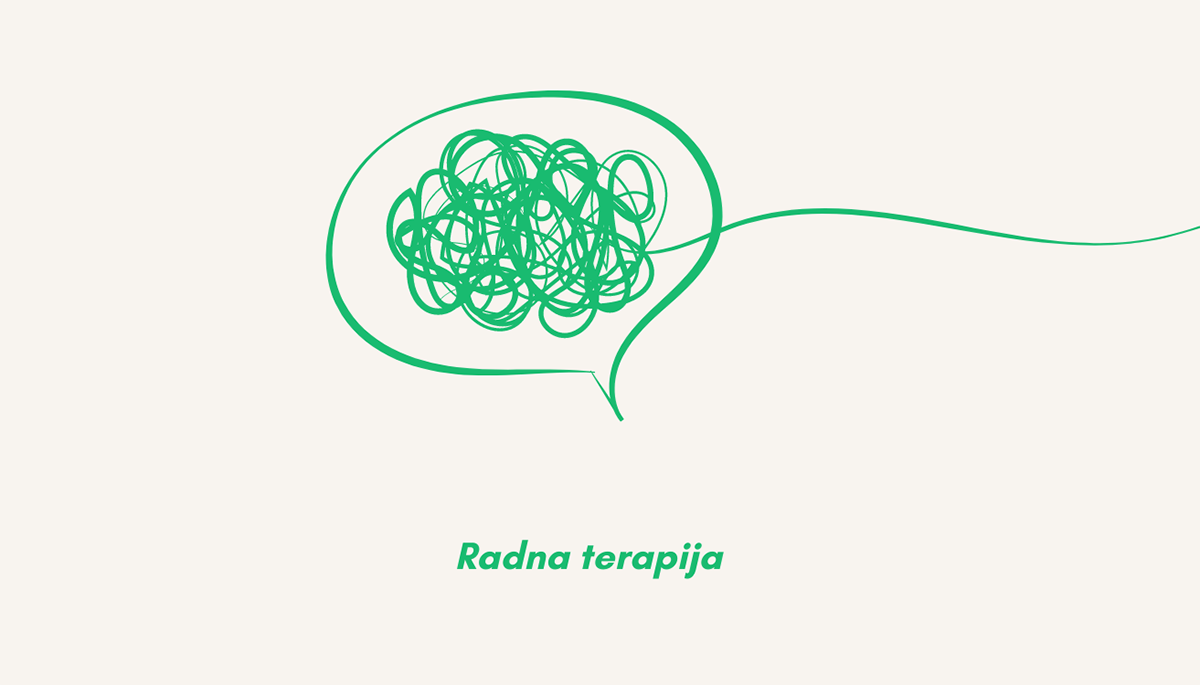 Zelena ilustracija mozga, zapetljano, radna terapija
