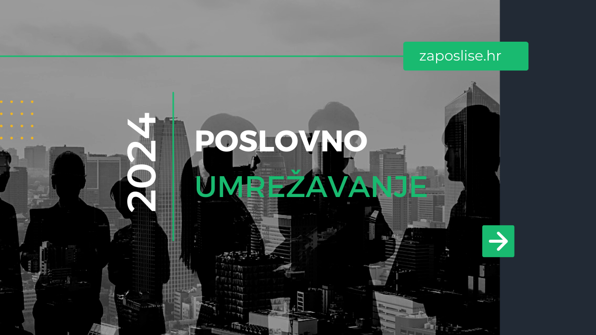 Poslovni ljudi, crno bijelo, natpis - poslovno umrežavanje 2024, zaposlise.hr