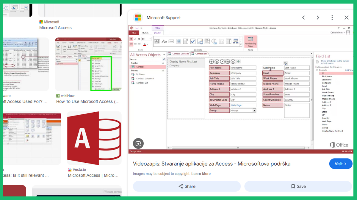 Microsoft Access i životopis