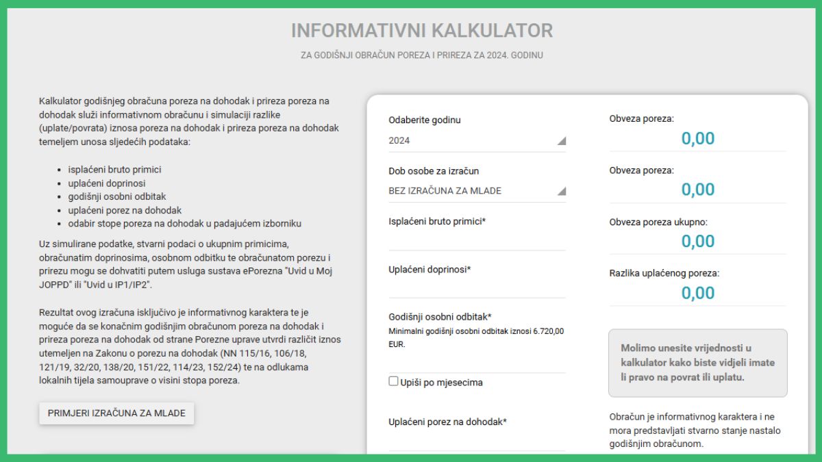 Informativni kalkulator Porezne uprave