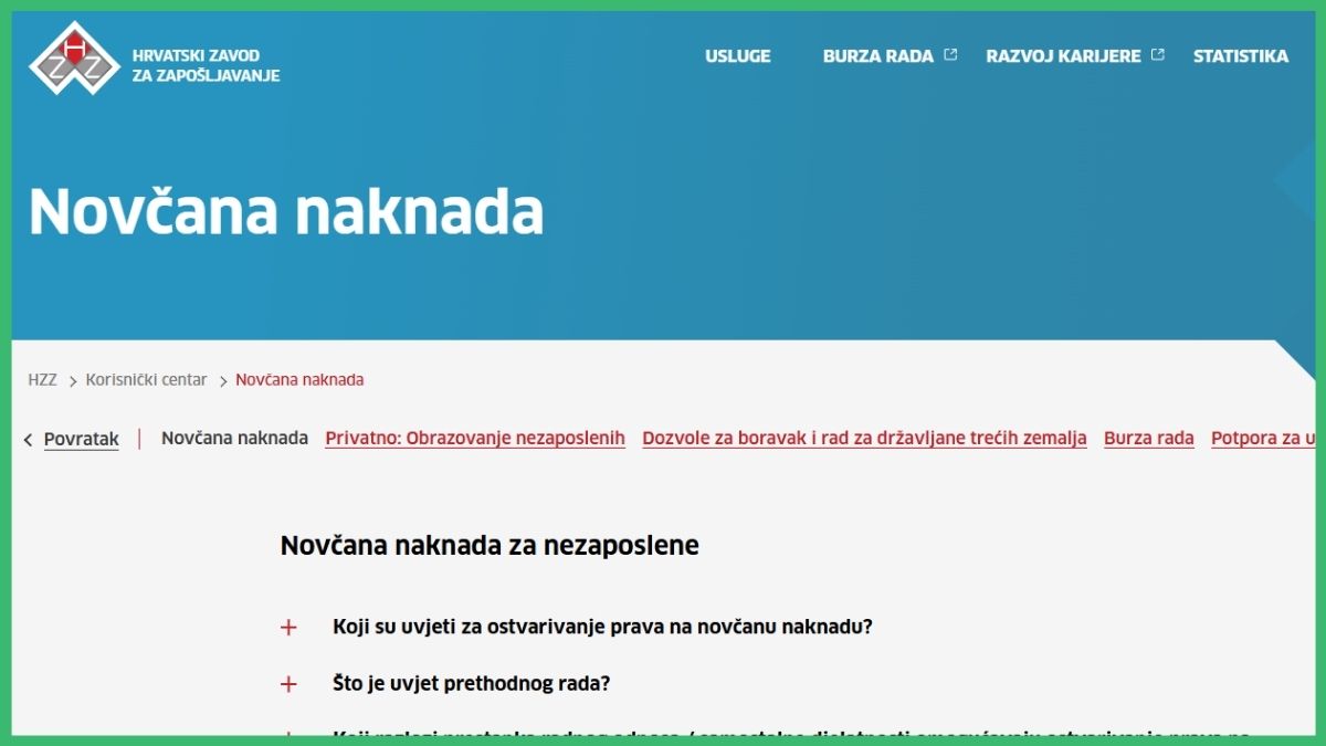 HZZ, novčana naknada za nezaposlene, otkaz