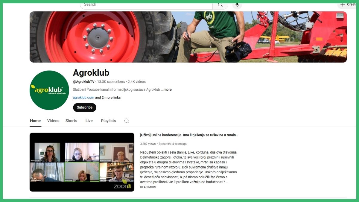 AgroklubTV, YouTube kanal