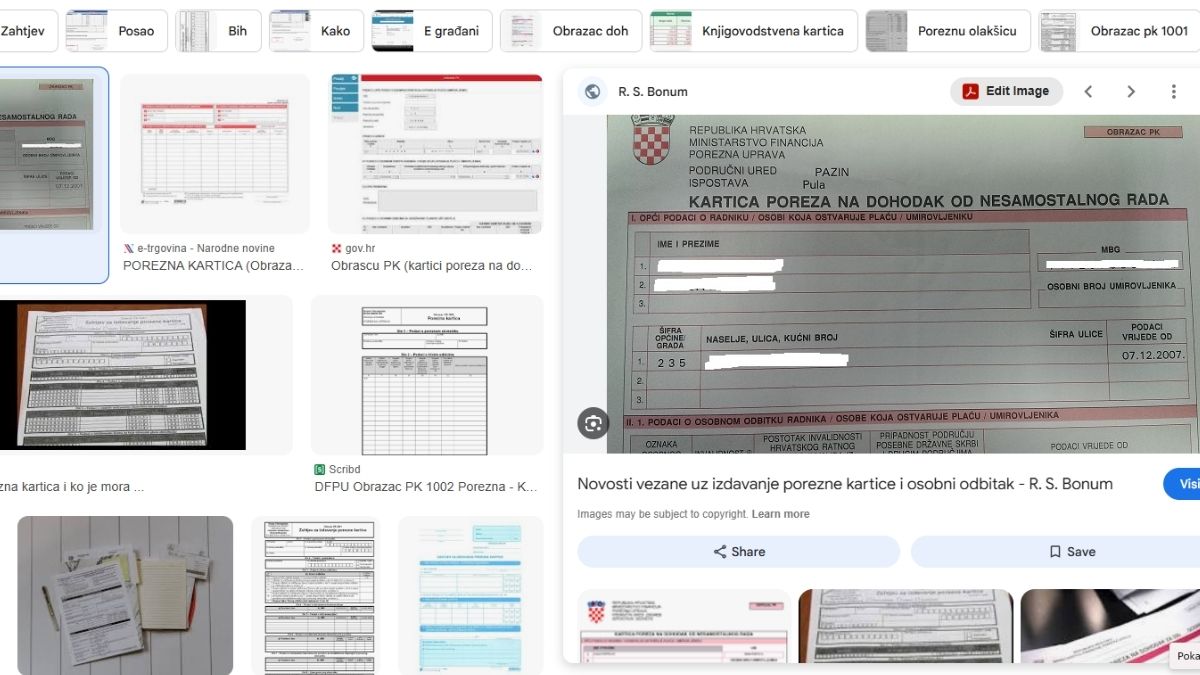 Porezna kartica, dokument, Google